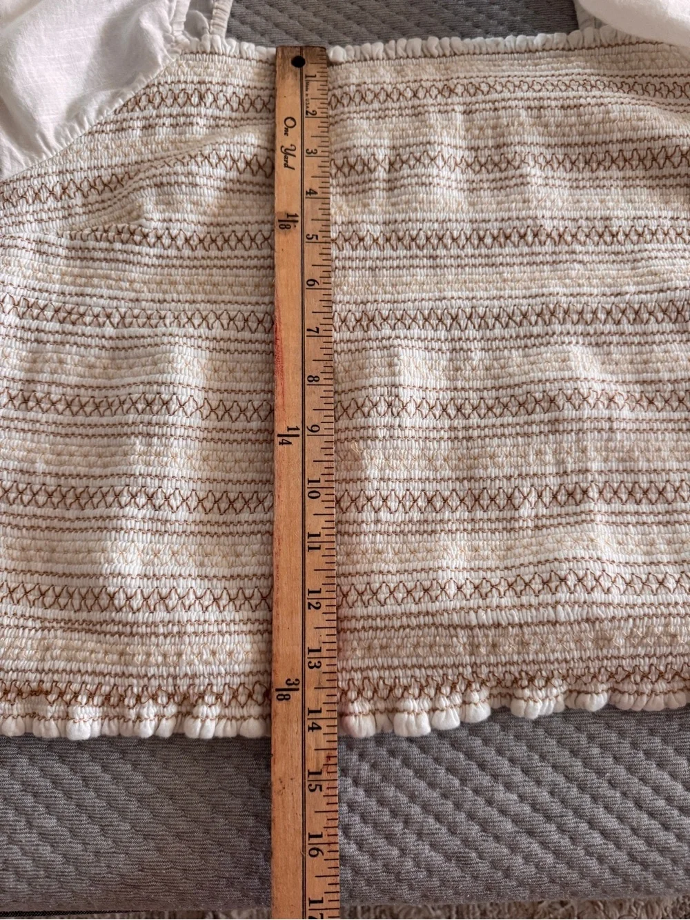 Anthropologie Embroidered Smocked Puff Sleeve Crop Top Ivory Gold Floral 2X